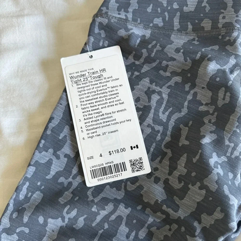 🆕 Lululemon Wunder Train HR Tight 25” Print Heathered PU Black Asphalt Grey